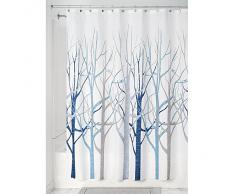 InterDesign Forest Cortina de baño de diseño | Preciosa cortina de ducha de 183 x 183 cm | Cortinas modernas para bañera o ducha con dibujo de árboles | Poliéster azul/gris