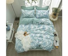 Fansu Ropa de Cama 4 Piezas, Microfibra Cómodo Planta de Flor Imprimiendo Cremallera Funda Nórdica Juego de Cama Sábana Encimera y 2 Fundas de Almohada (220x240cm,Verde)