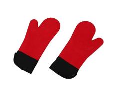 Shndhi Manopla Horno Guantes de Horno de Barbacoa Agarradera de Guante de Cocina de Silicona roja con Costuras Extra largas de Lona para Asar a la Parrilla y Barbacoa/Barbacoa