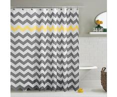 Cortina de Ducha Impermeable, Cortina de baño Resistente al Moho, Cortina de Tela de poliéster Decorativa, Ducha bañera Accesorios Rayas onduladas 180 x 180cm (Amarillo y Gris)