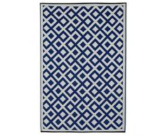 Fab Hab - Marina - Alfombra para Exterior e Interior - Indigo y Blanco Brillante - (90 cm x 150 cm)