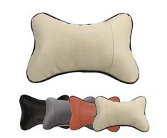 2 Piezas Almohadas de Cuello, Jayboson Cuero PU Suave Transpirable Almohada de Viaje Asiento de Coche Cojín para el Reposacabezas (Beige)