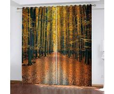 LOVEKKK Blackout Curtain Paisaje Dorado y Forestal Cortina Ocultante con 8 Ojales Suave para Ventanas de Habitación Infantil, 100% Poliéster, 2 Piezas 140x175cm(An x Al)