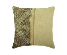 The HomeCentric Decorativo Beige Cojin, 35 x 35 cm Lino y Cuero Cushion Cover, Funda de Cojín con, Labor de Retazos Cushion Cover, Moderno Cojin - Beige Half Tone
