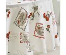 Couleur Campagne - 3001322, Mantel Redondo , 180 Cm , Cerisettes , Tacto Soft , Blanco