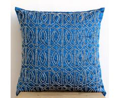 Geometric Royal Blue - Decorativa Funda de Cojin 60 x 60 cm, Square Royal Blue Seda Cuentas