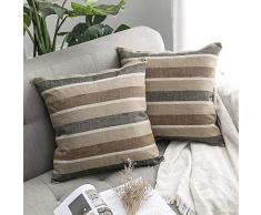 MIULEE Funda de Cojín Rayada Cubierta Funda de Almohada Patrón de Rayas Decorativa Lino Algodón Duradero Decoración de Hogar para Sofá Cama Coche Sillo 50x50cm 2Piezas Raya - Café
