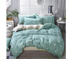 Morbuy Juego de Ropa de Cama de 4 Piezas Microfibra Juego de Fundas de Edredón con 1 Funda Nórdica y 1 Sábana encimera 2 Funda de Almohada (Cama 135/140-180x220cm/1.8M,Lunares Verdes)