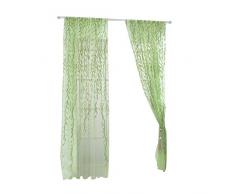 WINOMO Visillos para Ventanas Cortina Voile con Bordado Hoja Verde 100x200cm
