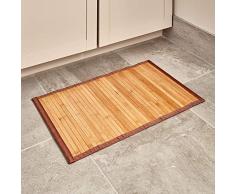 iDesign Alfombra antideslizante, alfombra de madera de bambú de tamaño pequeño, alfombrilla de baño, cocina y pasillo repelente al agua, marrón claro