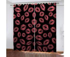 LOVEKKK Blackout Curtain Labios sensuales Cortina Ocultante con 8 Ojales Suave para Ventanas de Habitación Infantil, 100% Poliéster, 2 Piezas 140x175cm(An x Al)