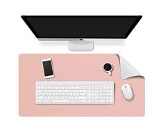 MoKo Alfombrilla de Escritorio para Ordenador, PU Tapete de Mesa Antideslizante y Impermable para Ratón, Teclado y Computadora para Casa y Oficina - Rosa y Gris Plata