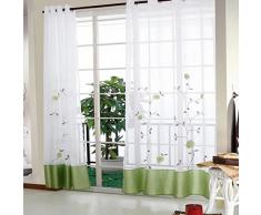 SIMPVALE 1 Pieza Cortinas Visillos Bordado Floral para Balcon, Salón, Habitación, Dormitorio y Cámara, Anchura 140 cm, Verde, Altura 245cm