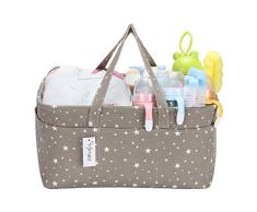 Hinwo - Cesta para pañales de bebé, 3 compartimentos, organizador portátil para el coche, cesta de regalo para recién nacidos, con divisor desmontable y 10 bolsillos invisibles pañales y toallitas