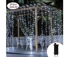 CREASHINE Cortina de Luces LED Decoración Interior, 3 * 3M 300 LEDs Cortinas de Luz Impermeable, 8 Modos, Blanco para Fiestas, Bodas, Casa, Jardín, Decoración Navidad, etc.