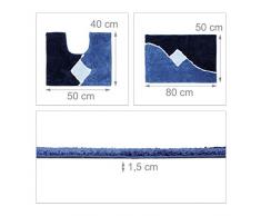 Relaxdays – Lote de 2 Alfombra de baño con diseño gráficas Alfombra de Ducha y Alfombra WC 80 x 50 cm Cuarto de baño Alfombra Lavable, Azul