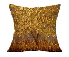Fundas De Cojines, Morbuy 1PC Cómodo Estilo Pintura al óleo 18 x 18 (45x 45cm) Lino Almohada Cuadrado Decoración Para Camas Sofás Sillas Fundas De Cojín para Sofá Cama Coche (Árbol dorado)