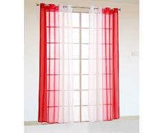 SIMPVALE Juegos de 2 Cortinas Gasa - degradados - Gasa Transparente Visillos - Ancho 140cm - Rojo con Blanco - Altura 145cm