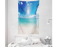 ABAKUHAUS Océano Tapiz de Pared y Cubrecama Suave, Paisaje Cielo y Mar Arena Playa Tropical Nubes Sol Paraíso Cálido Verano, Fácil de Lavar No Destiñe, 140 x 230 cm, Turquesa
