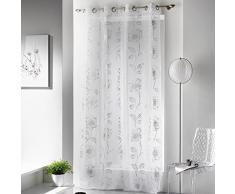 Douceur D'Interieur Celia - Cortina semitransparente de poliéster (140 x 240 cm), diseño de flores, color plateado
