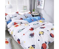 Fansu Juego de Ropa de Cama 4 Piezas, Microfibra Animal de Dibujos Animados Fundas de Edredón Incluye 1 Funda Nórdica y 1 Sábana encimera 2 Funda de Almohada (150x200cm-1.5M,Pez pequeño)