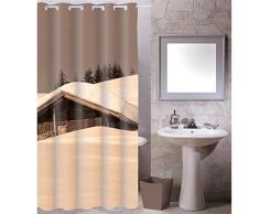MSV Cottage Sepia - Cortina de baño, 100% poliéster, multicolor