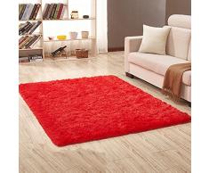 ele ELEOPTION Alfombra Shaggy, Soft Pile Moderna Antideslizante Sala de Estar Alfombras Suaves Alfombra del Piso Shaggy Alfombra, para Habitaciones de niños, dormitorios, Rojo - 60x90CM