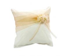 Elegante Cojín Artesanal Blanco con Flor y Lazo para Anillos de Boda. Complementos. Regalos Originales. Detalles de Bodas, Comuniones, Bautizos. CC