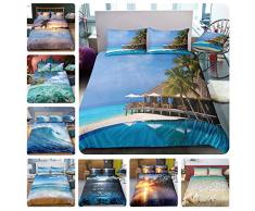 Fansu Juego de Ropa de Cama 3 Piezas Poliéster Microfibra Mar Oceano Juego de Fundas de Edredón Incluye 1 Funda Nórdica y 2 Funda de Almohada (Cama 135/140-180x210cm,Ola)