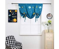 SIMPVALE Persiana Romana con Estampado de Planeta - Cortina térmica aislada con Bolsillo para Barra - para Dormitorio, Sala de Estar, Cocina, habitación de los niños, Azul, 140x140cm