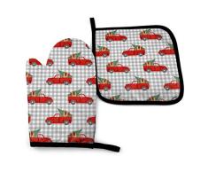 Nobranded Guante para Horno y agarradera, Juego de Guantes y agarraderas para Horno navideño Afghan Dog Hound Christmas Truck Holiday, Guante para Horno Resistente al Calor avanzado, Antideslizante