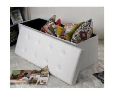 Songmics LSF702 - Puff con caja de almacenaje (piel artificial, 110 x 38 x 38 cm), color blanco