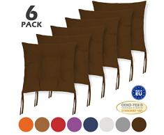 BCASE, Pack de 6 Cojines de Asiento y Silla, 40x40cm, Funda de Algodón, Relleno de Fibra, Cómodos, Resistentes, Fácil de Limpiar, para Cocina, Cuarto, Sala, Jardín, Terraza, Patio, Etc. Chocolate