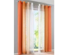 SIMPVALE Juegos de 2 Cortinas Gasa - degradados - Gasa Transparente Visillos - Ancho 140cm - Naranja con Blanco - Altura 225cm