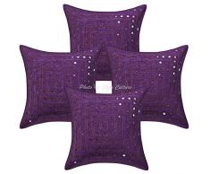 Stylo Culture Indio Geométrico Fundas de Cojines 40 x 40 cm Púrpura Algodón Tradicional Fundas Cojines Sofa Fundas de Cojines Etnicos 16x16 Inch Encaje Espejado Bordado Bohemio Floral | Conjunto de 4