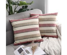 MIULEE Funda de Cojín Rayada Cubierta Funda de Almohada Patrón de Rayas Decorativa Lino Algodón Duradero Decoración de Hogar para Sofá Cama Coche Sillo 40x40cm 2Piezas Raya - Vino