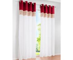 SIMPVALE Juego de 2 Cortinas Floral Bordadas con de Seda Artificial con Ojales para Balcón Salón Dormitorio (Rojo, Ancho 145cm/Altura 260cm)