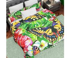 PETTI Artigiani Italiani Nordicas, Funda Edredon, Ropa Made in Italy, 100% Satin, HOJAS VERDES, CAMA 135 (200x200)