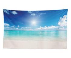 ABAKUHAUS Océano Tapiz de Pared y Cubrecama Suave, Paisaje Cielo y Mar Arena Playa Tropical Nubes Sol Paraíso Cálido Verano, Fácil de Lavar No Destiñe, 230 x 140 cm, Turquesa