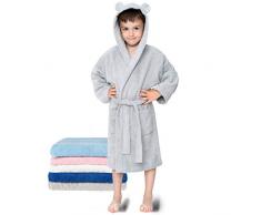 Twinzen Albornoz Capucha Niño, Niña, Bebé - Talla 11-12 años (146-152cm), Gris - Sin Productos Químicos (Oeko Tex), 100% Algodón - Bata de Baño 2 Bolsillos, Cinturón, Capucha con Orejas