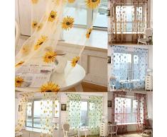 JoyRolly Cortinas de decoración Moderna Girasol Sheer Tul Ventana Cortina Cenefa Puerta Divisor de habitación Cortina decoración-Azul 100x200 cm Yellow 100 X 200 Cm