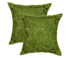 Stylo Culture Étnico Algodón Fundas Cojines De Sofa 40 x 40cm 40 x 40cm Verde Tradicional Decorativo Bordado Espejado 16 x 16Inch Espejado Cuadrado Fundas De Almohada Conjunto De 2