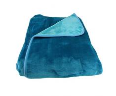 Gözze 40032-54-150200 reversible y manta, terciopelo cinta de terciopelo-reborde, tamaño aproximado 150 x 200 cm, azul/turquesa