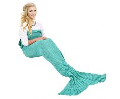 Ecrazybaby888 Hecho a Mano de Punto Manta de Cola de Sirena Todas Las Estaciones cálido sofá Cama Sala de Estar Manta para Adultos, Patrón Clásico con Encaje, Verde, 180 x 90cm