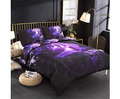 HNHDDZ Ropa de Cama 3D Planta Púrpura Rosa Imprimiendo Funda nórdica Niño niña Ligero Poliéster Suave Transpirable (220x240 cm - Cama 150 cm)