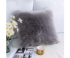 DQMEN Funda Cojines, Funda Almohada de Suave Piel sintética de Lana, Cojín Cubierta Tiro Funda de Almohada Sofá Decoración (Gris, 45 x 45cm)