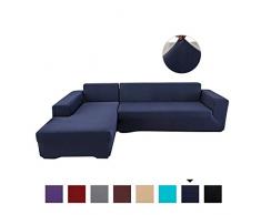 PETCUTE Fundas de sofá elasticas Protector de sofá Funda Elastica Chaise Longue Cubre Sofa Elastico Funda Sillon Azul Oscuro 4 plazas