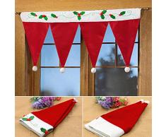 LbojailiAi Festival De Navidad Decoración De Fiesta Navidad Santa Sombrero Cortina Cortinas Ventana Cenefa rojoNone