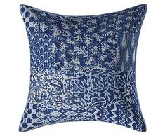 Stylo Culture Indio Algodón Cojines para Sillas 45x45 cm 45x45 cm Azul Índigo Trabajo De Parche Tradicional Étnico Kantha 18x18 Inch Boho Cuadrado Funda De Almohada Una Funda De Almohada