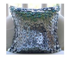 Metallic Scales - Decorativa Funda de Cojin 60 x 60 cm, Square Plata Seda Silver and Grey Lentejuelas